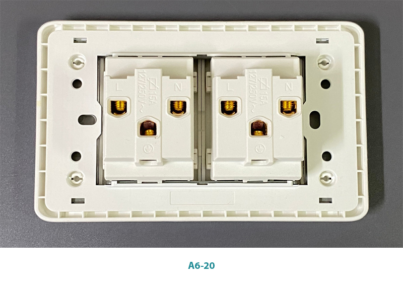 Bộ mặt 2 ổ cắm đa năng lắp âm tường  chính hãng Novalink A6-20, khung nhôm mầu trắng